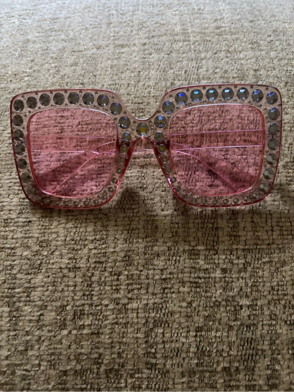 Rhinestone Square Pink Sunglasses for Women